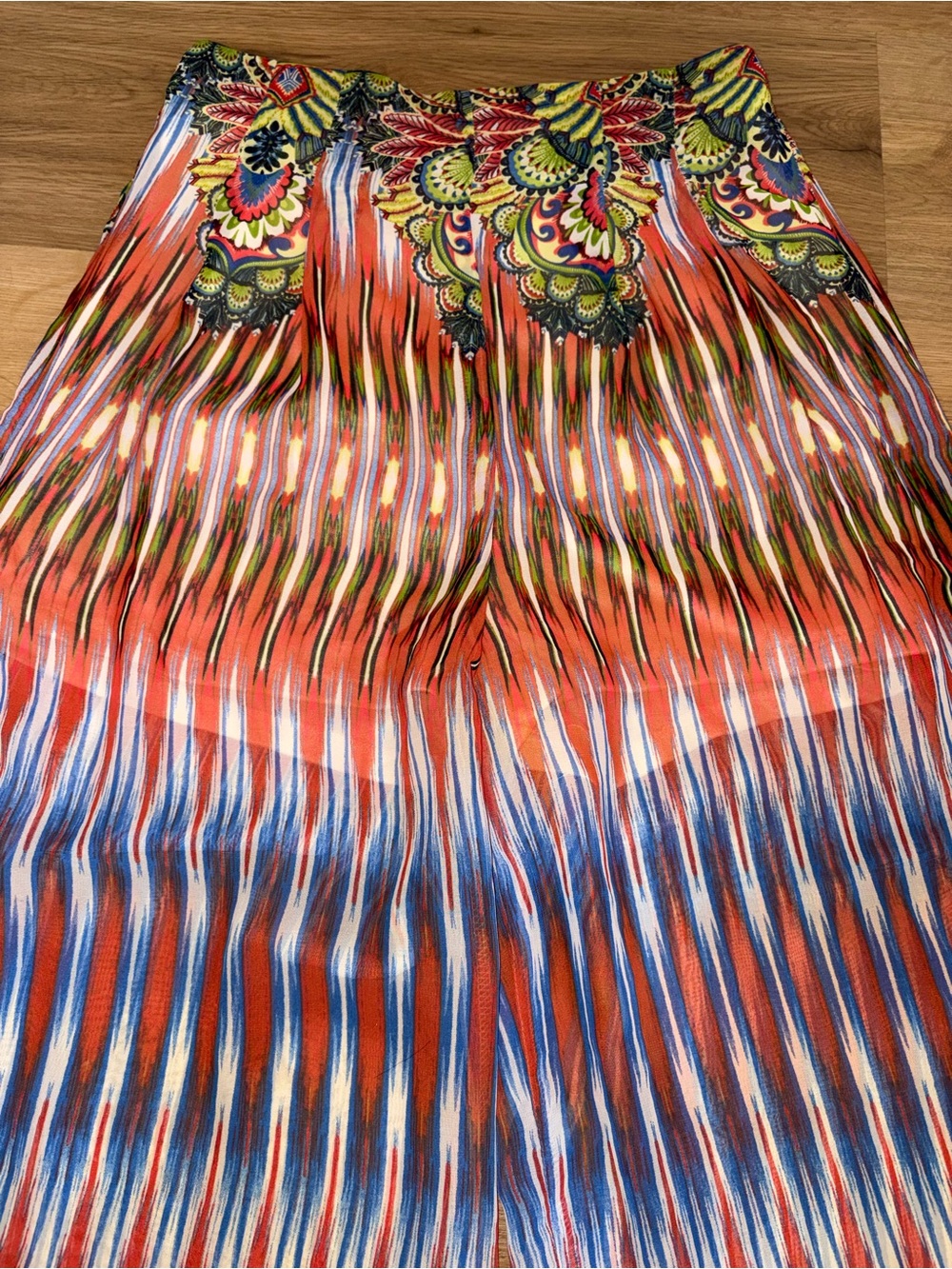 🍑 Mustard Seed Multicolor Tropical Print Wide Leg Sheer pants with shorts under - Picture 4 of 11